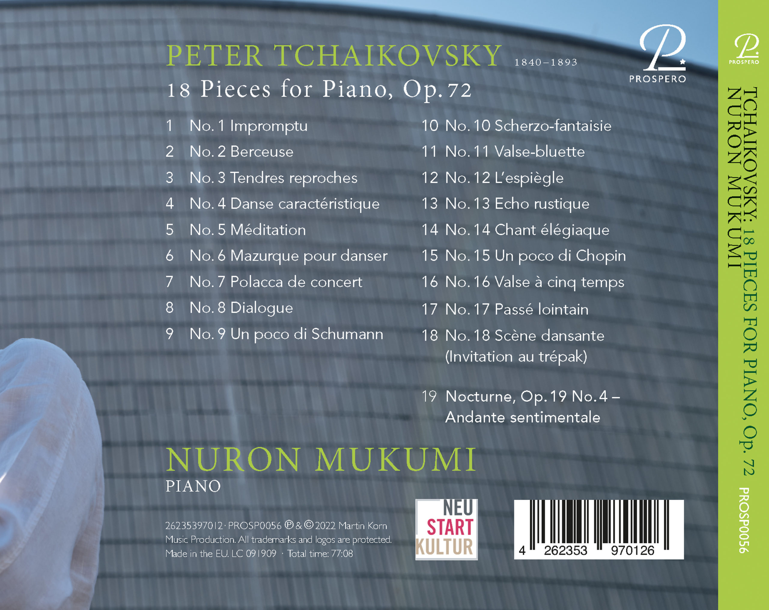 Tchaikovsky: 18 Pieces for Piano, Op. 72 - Digipack Back
